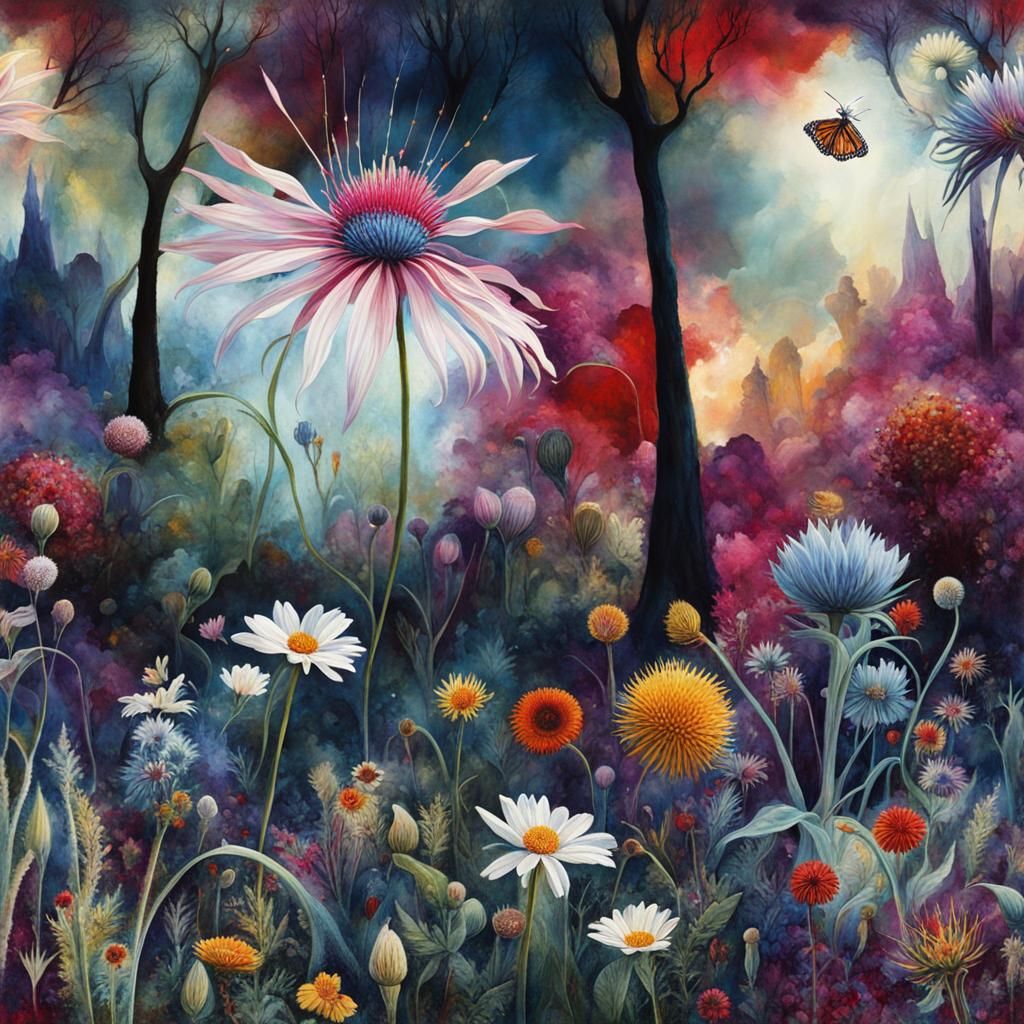 Fairy in Flower Field: Surreal Magical Realism