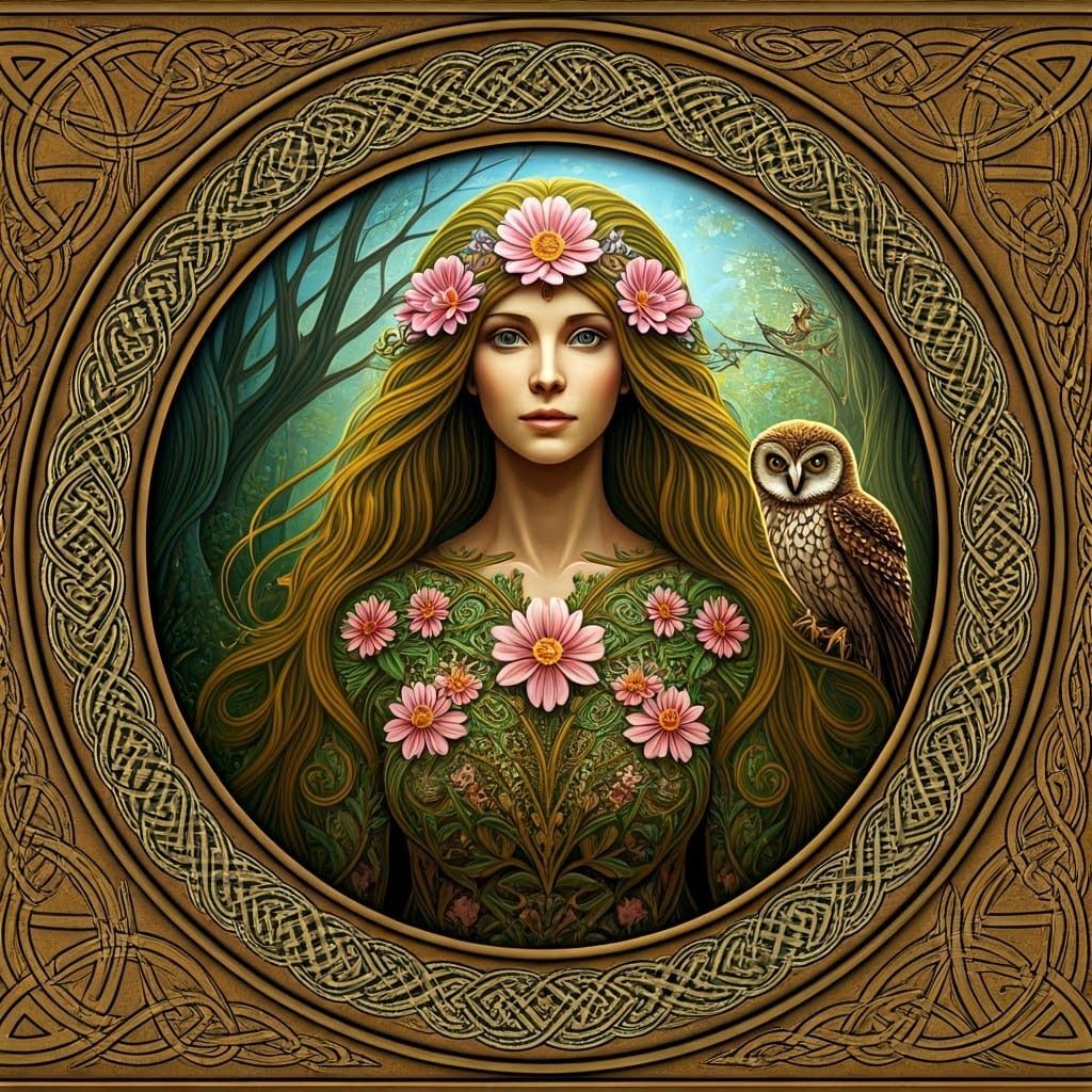 Celtic Knotwork: Woman of Flowers with Owl