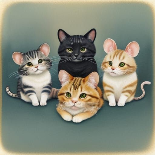 Adorable Cat, Dog, and Mouse in Whimsical Watercolour