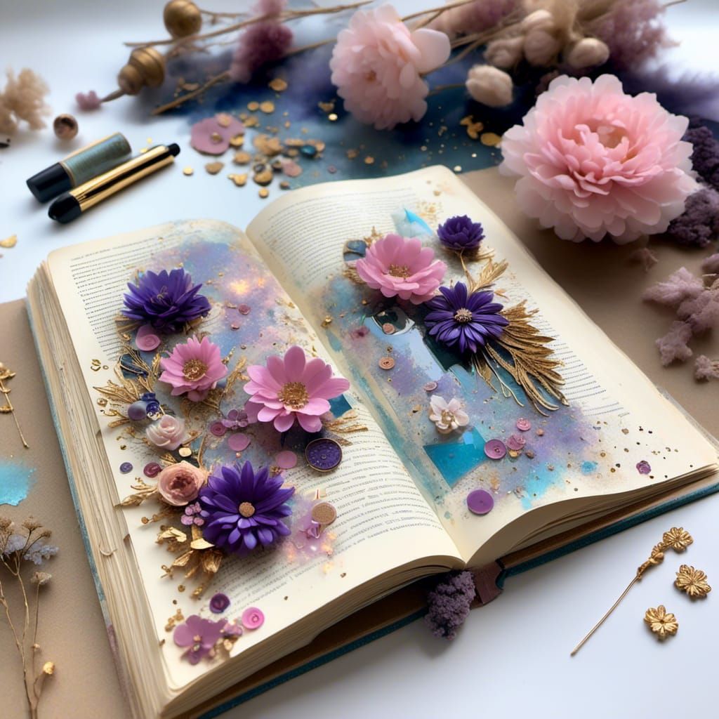 Detailed Scrapbook Page with Flower Stickers