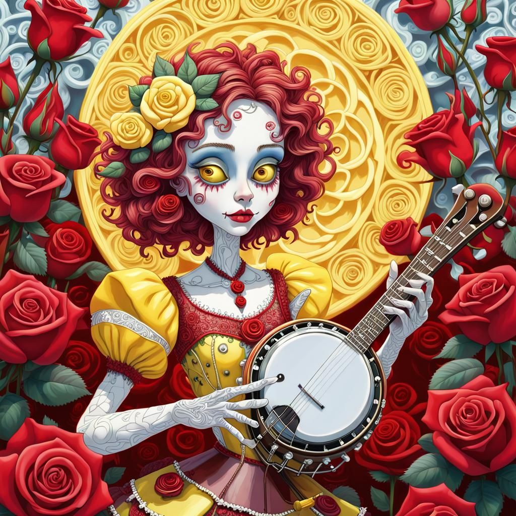 Banjo with Roses in Candy Art Style
