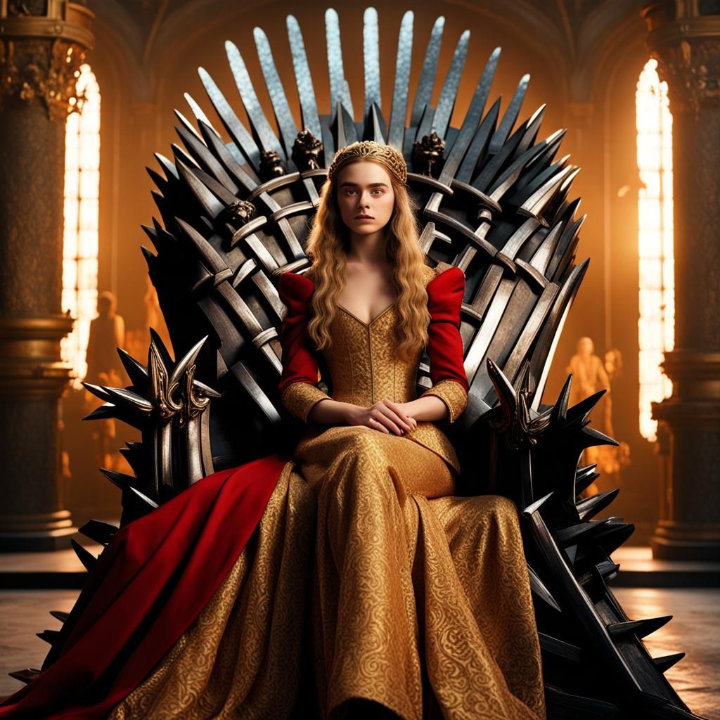 Young Woman on Iron Throne in Digital Painting