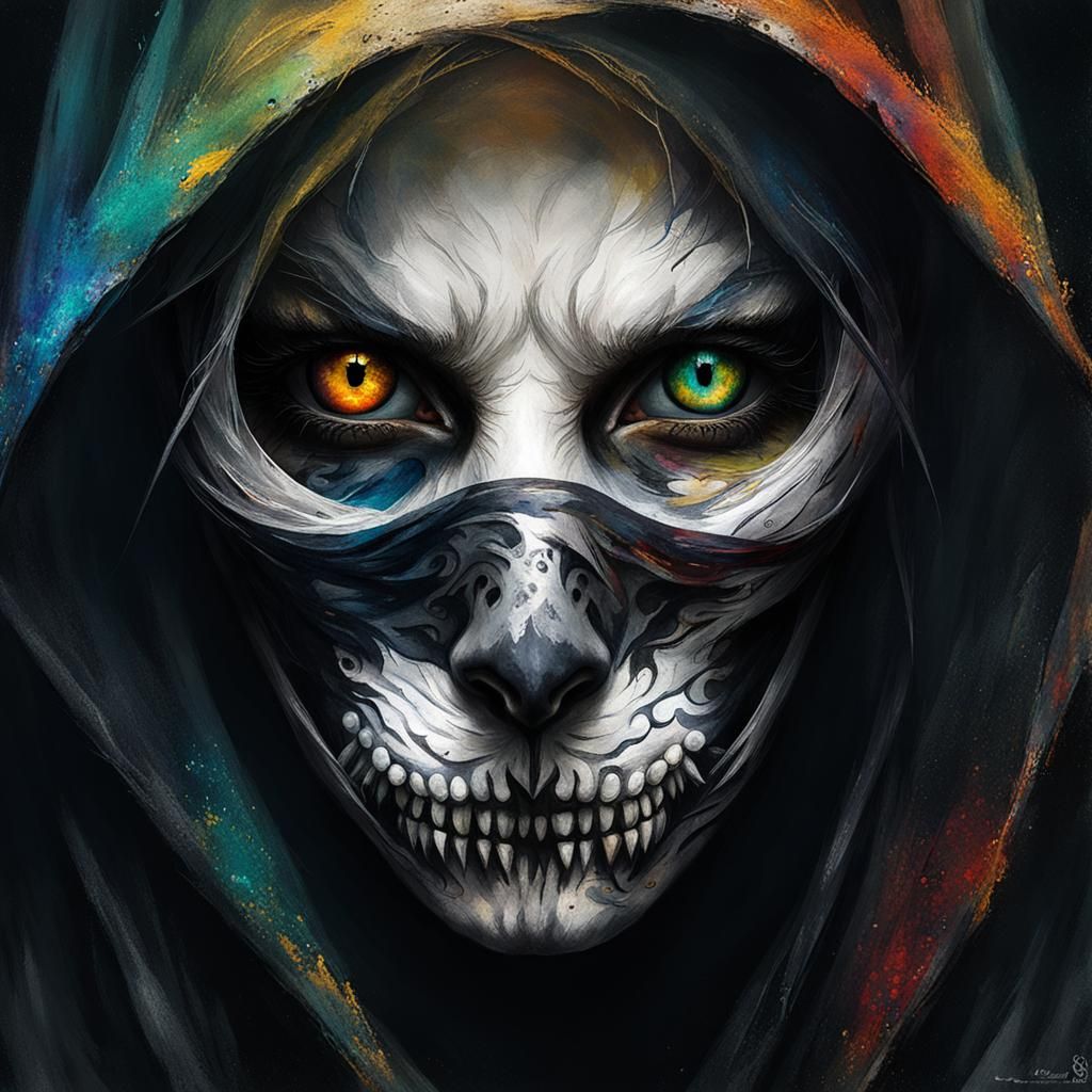 Dark Assassin Portrait with Heterochromia Eyes in Moody Ligh...
