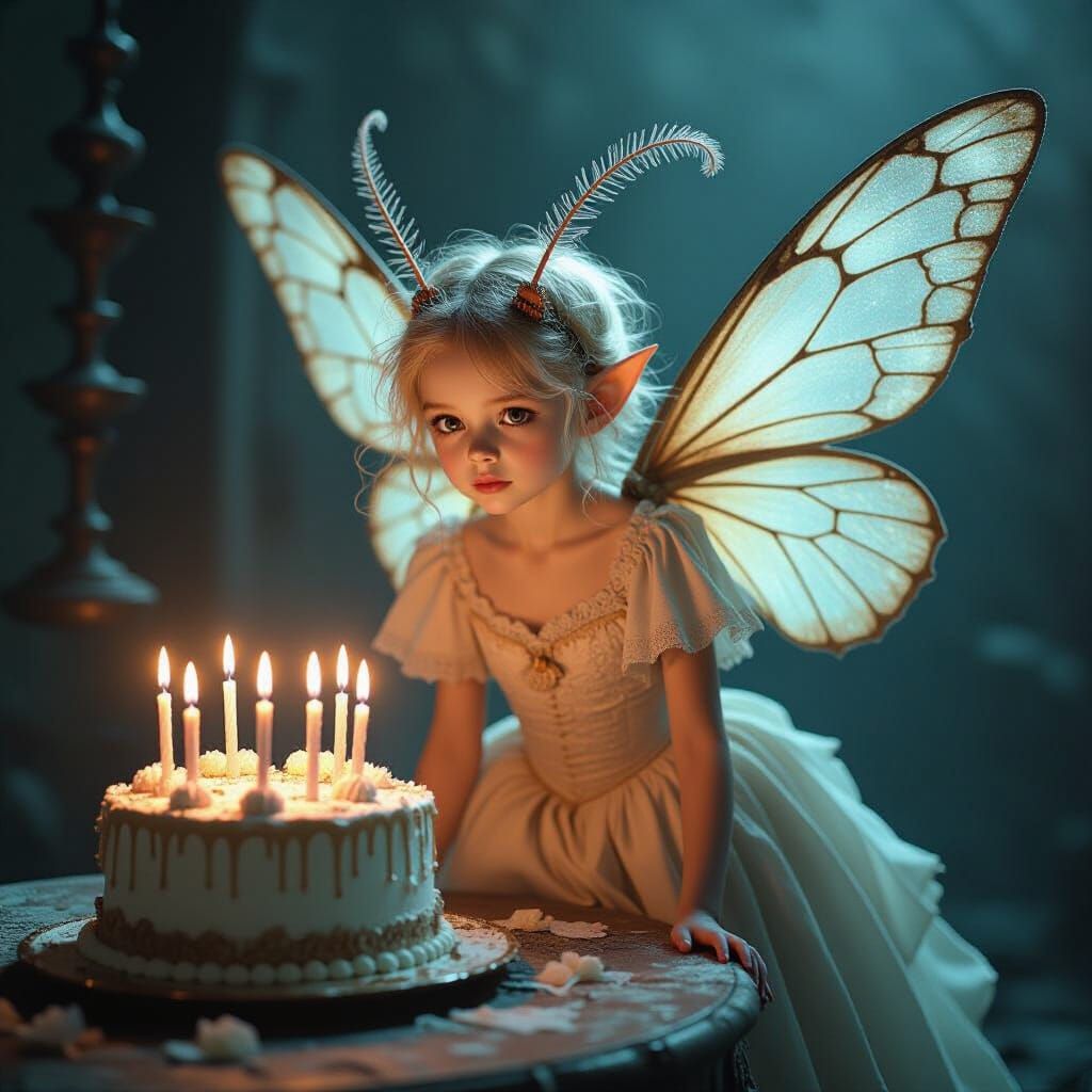 A wide-eyed moth-human hybrid girl...