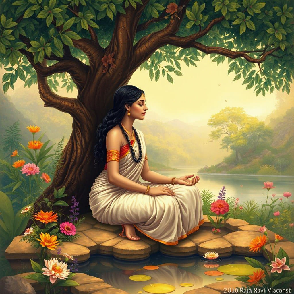 Sita Meditating in Ashoka Vatika: Classical Indian Art