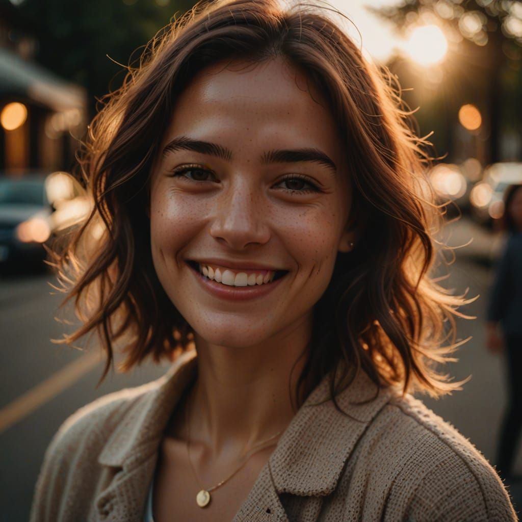 Cinematic Portrait of Smiling Person in Golden Hour