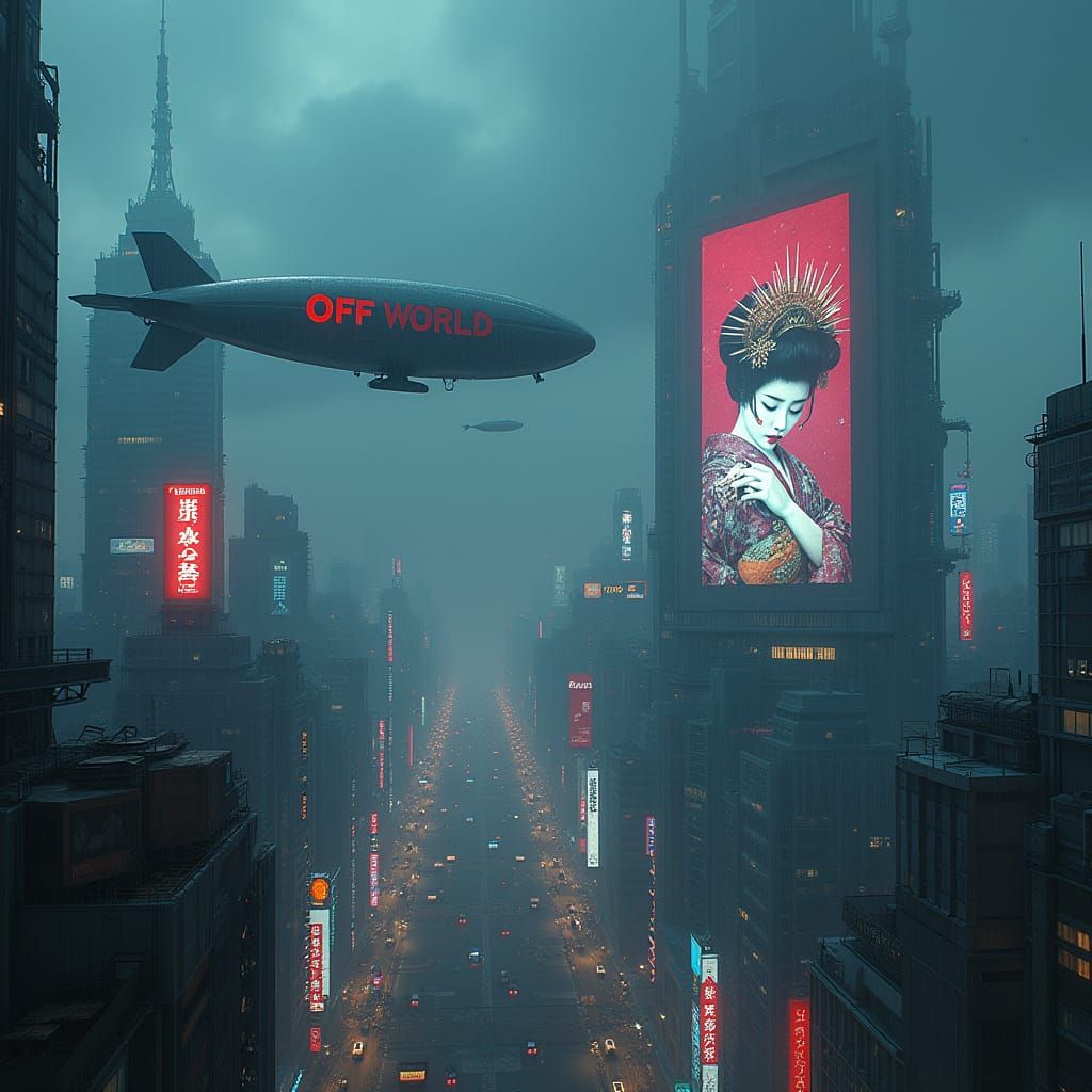 Cyberpunk Metropolis at Dusk, Neon Lights and Holographic Ad...