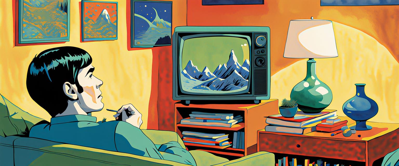Mr. Spock Watches Big Bang Theory in Retro Comic Style