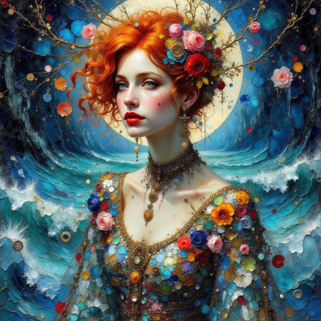 Surreal Renaissance Woman in Chaotic Ocean Collage