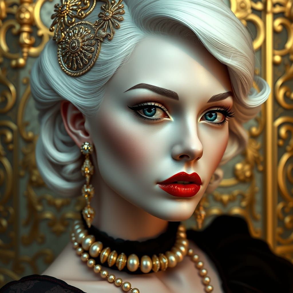 Hollywood Vixen in Art Nouveau Style, 3D Portrait