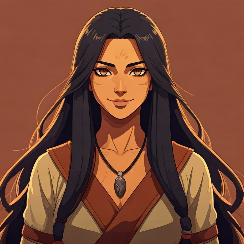 Confident Woman with Amber Eyes in Manga Style