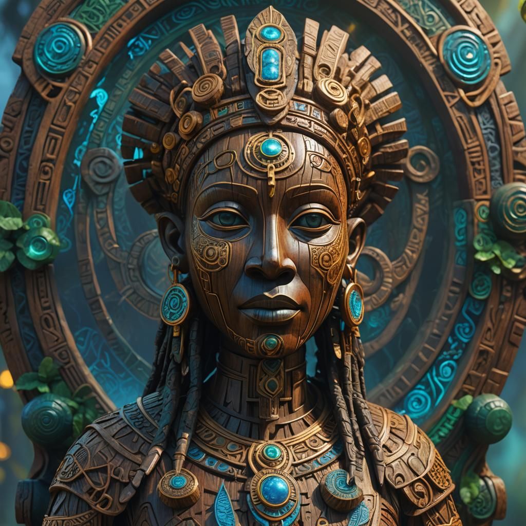 Ornate Wooden Sculpture of African Goddess