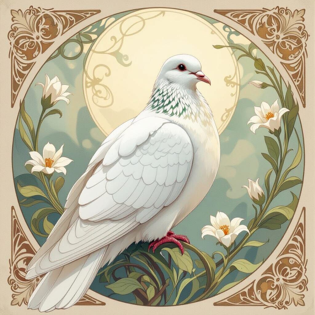 Elegant White Dove in Art Nouveau Style