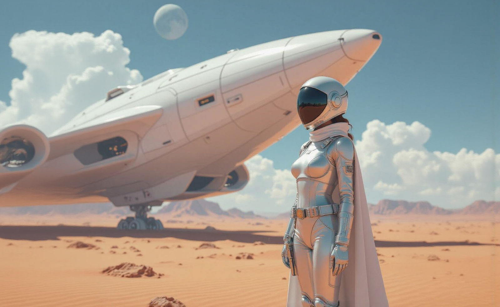 Spaceship on Desert Planet in Anime Art Style