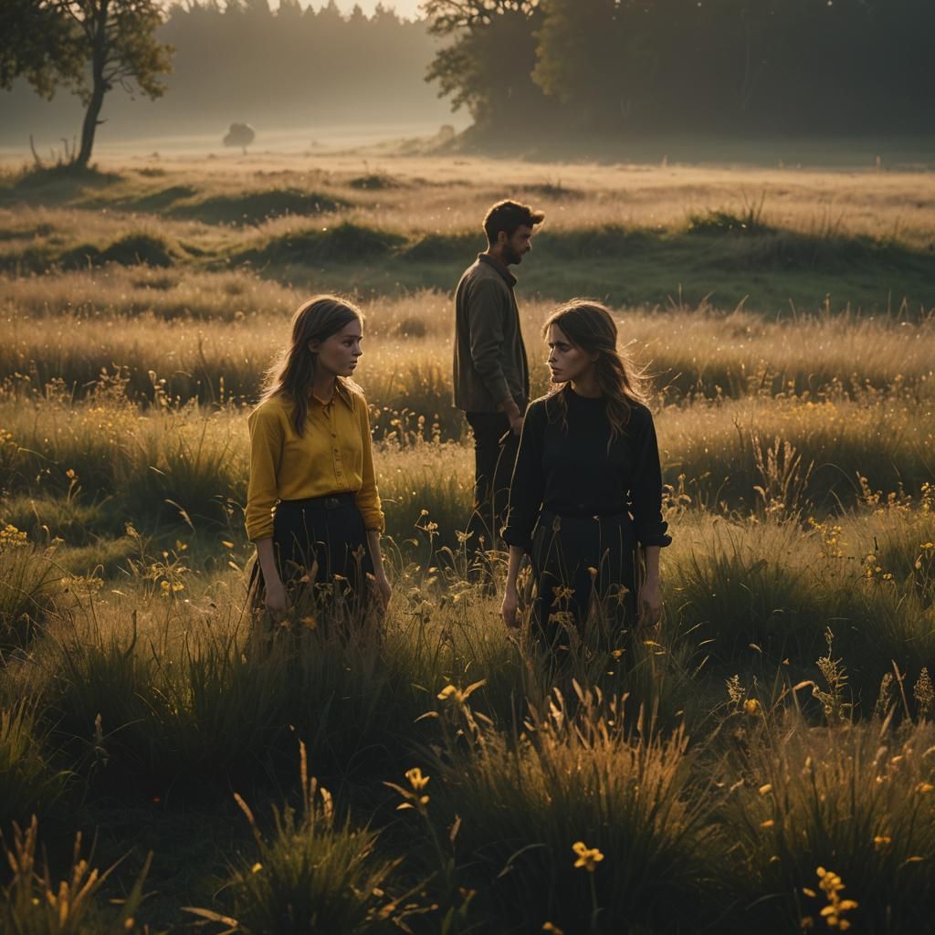 Two Figures in a Meadow at Golden Hour