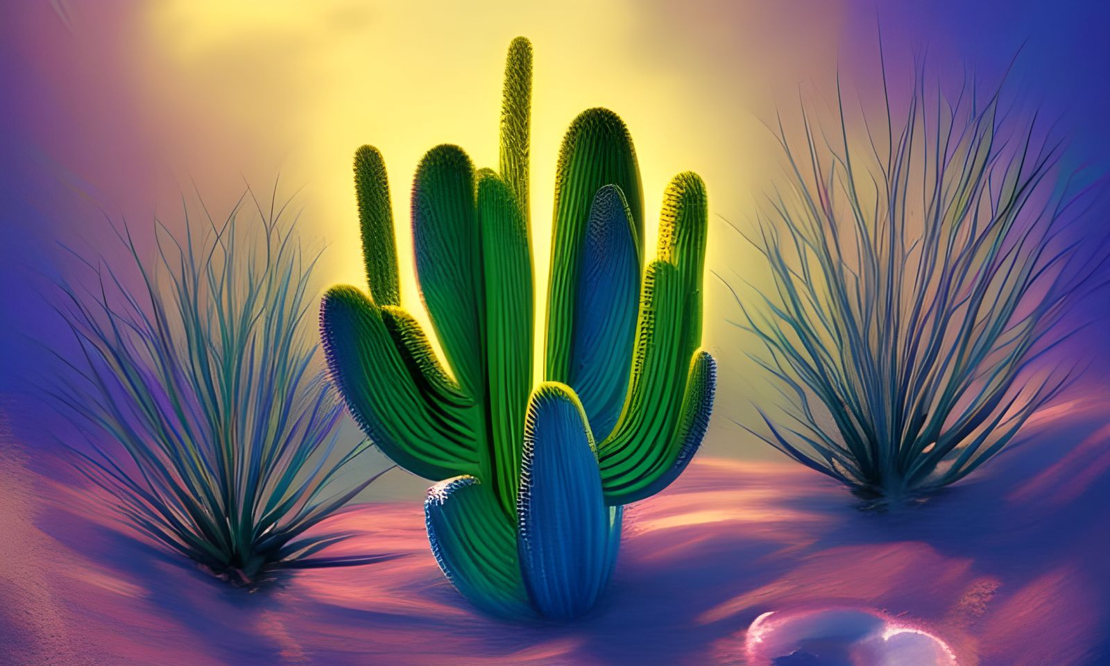 Blooming Cactus in Winter Wonderland: Digital Art