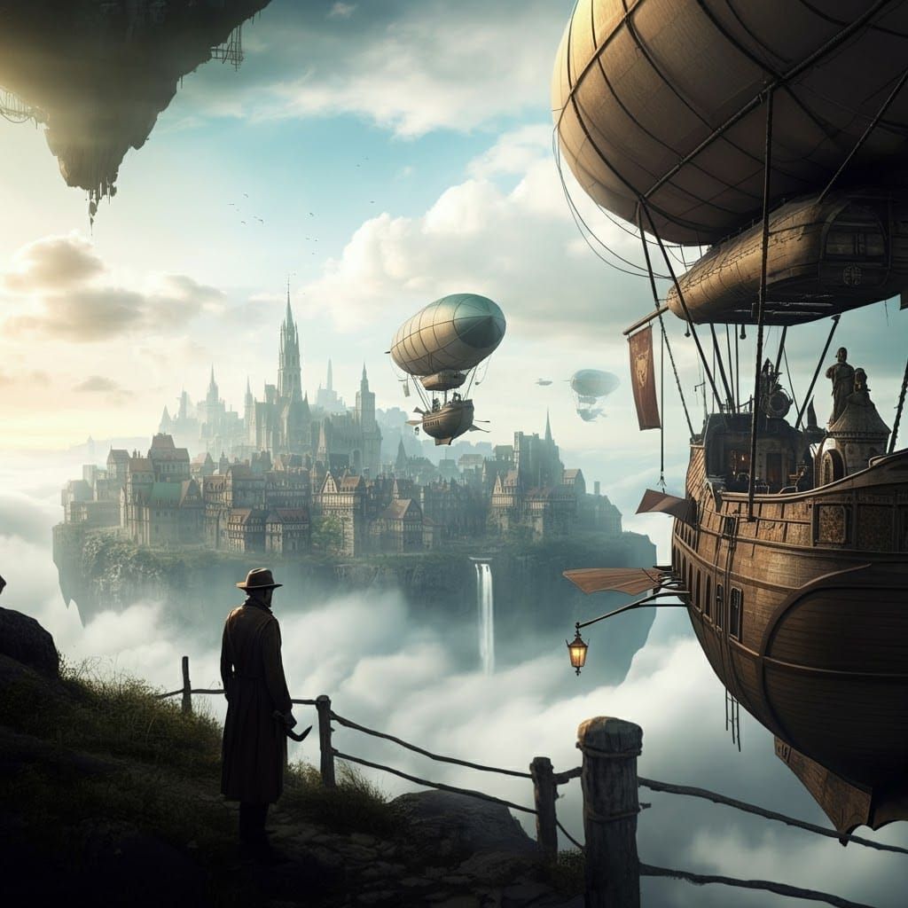 Lawless Sky Island with Fantasy Airships