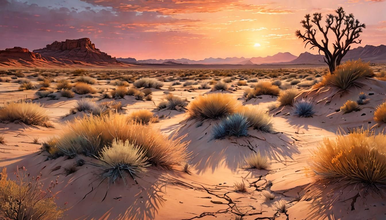 Wasteland Landscape at Dusk: Hyperrealistic Pastel Painting