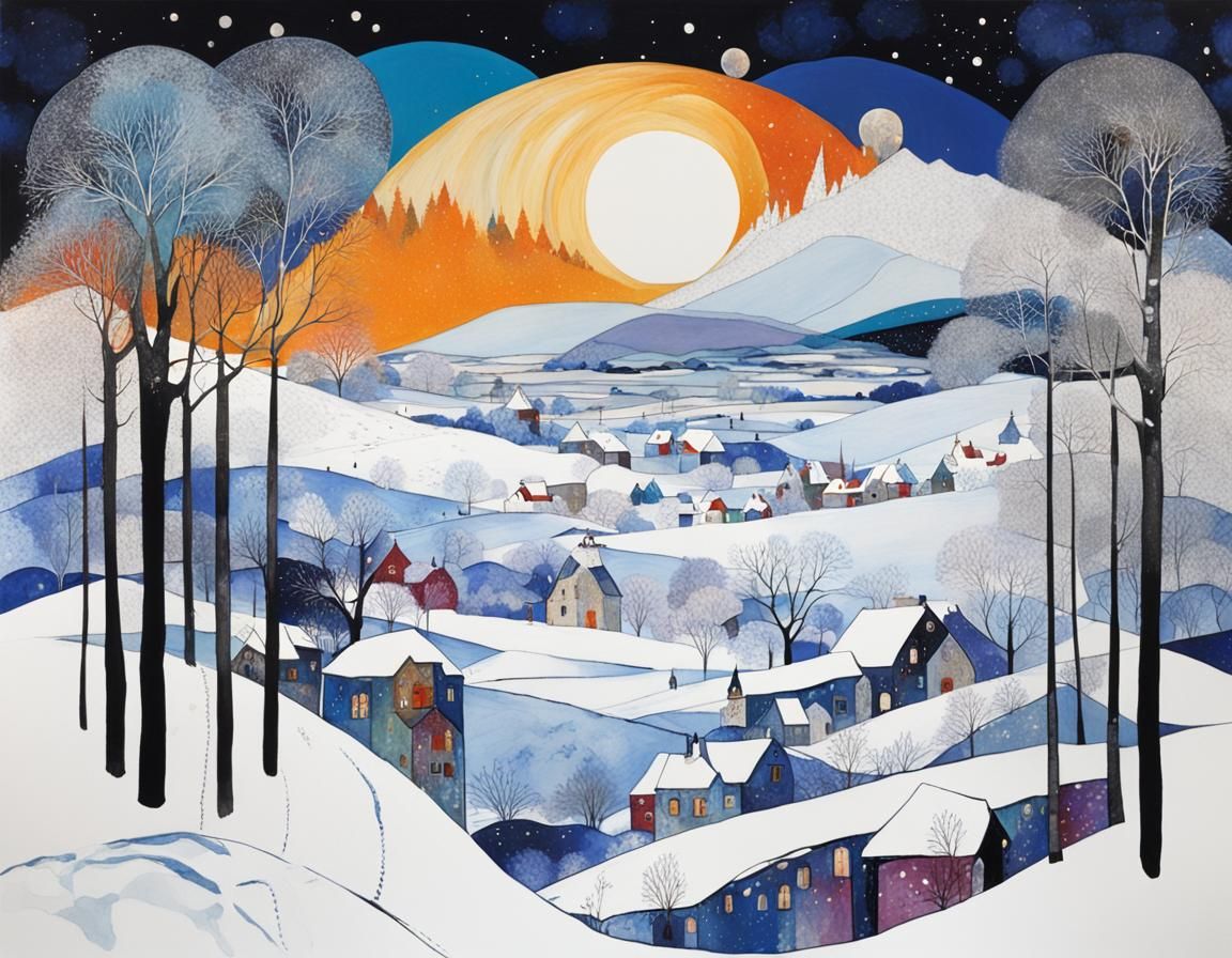 Detailed Winter Landscape Illustration