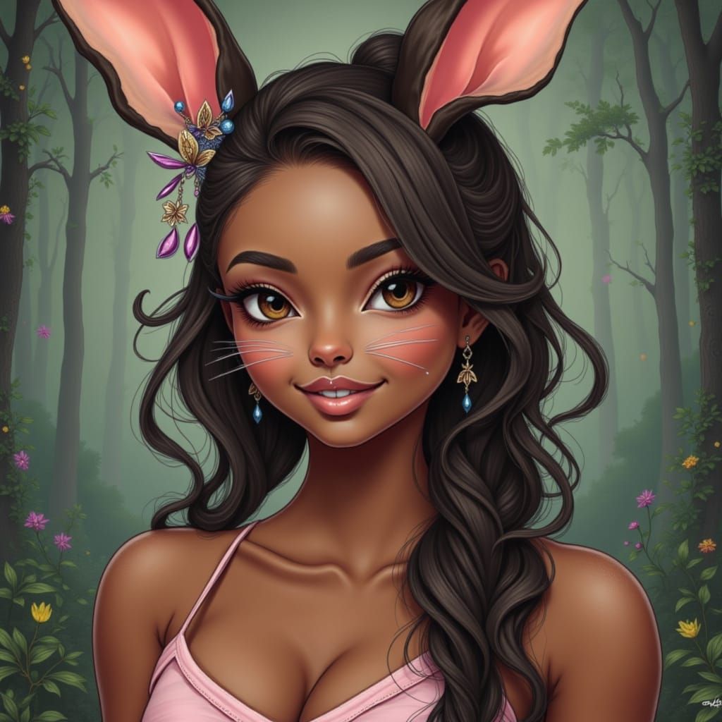 Mocha Brown Bunny Woman Portrait