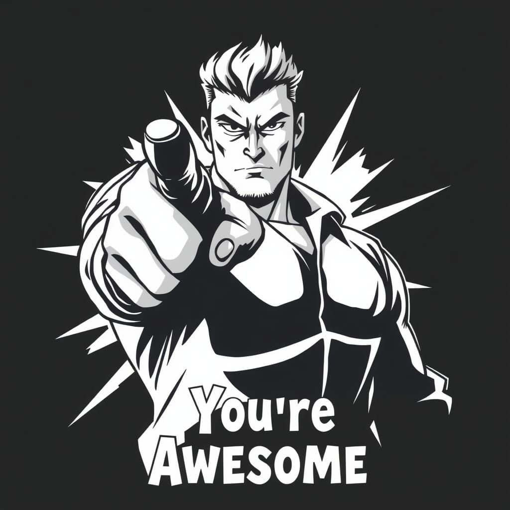 Monochrome Illustration of a Confident Man