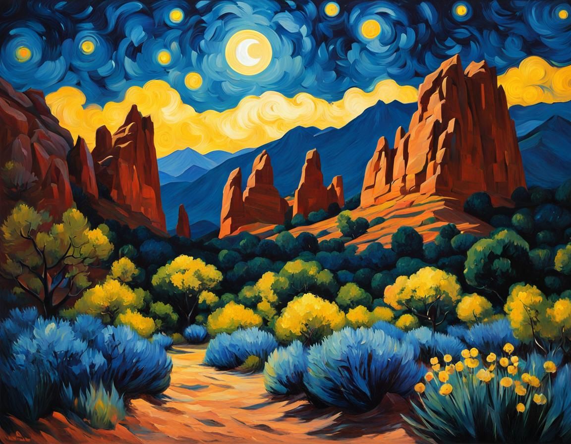 Garden of the Gods in Impressionistic Starry Night