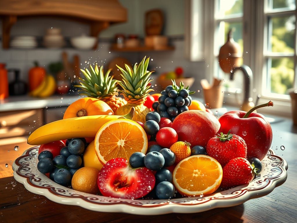 Vibrant Pop Art Fruit Plate in Soft Sunlight
