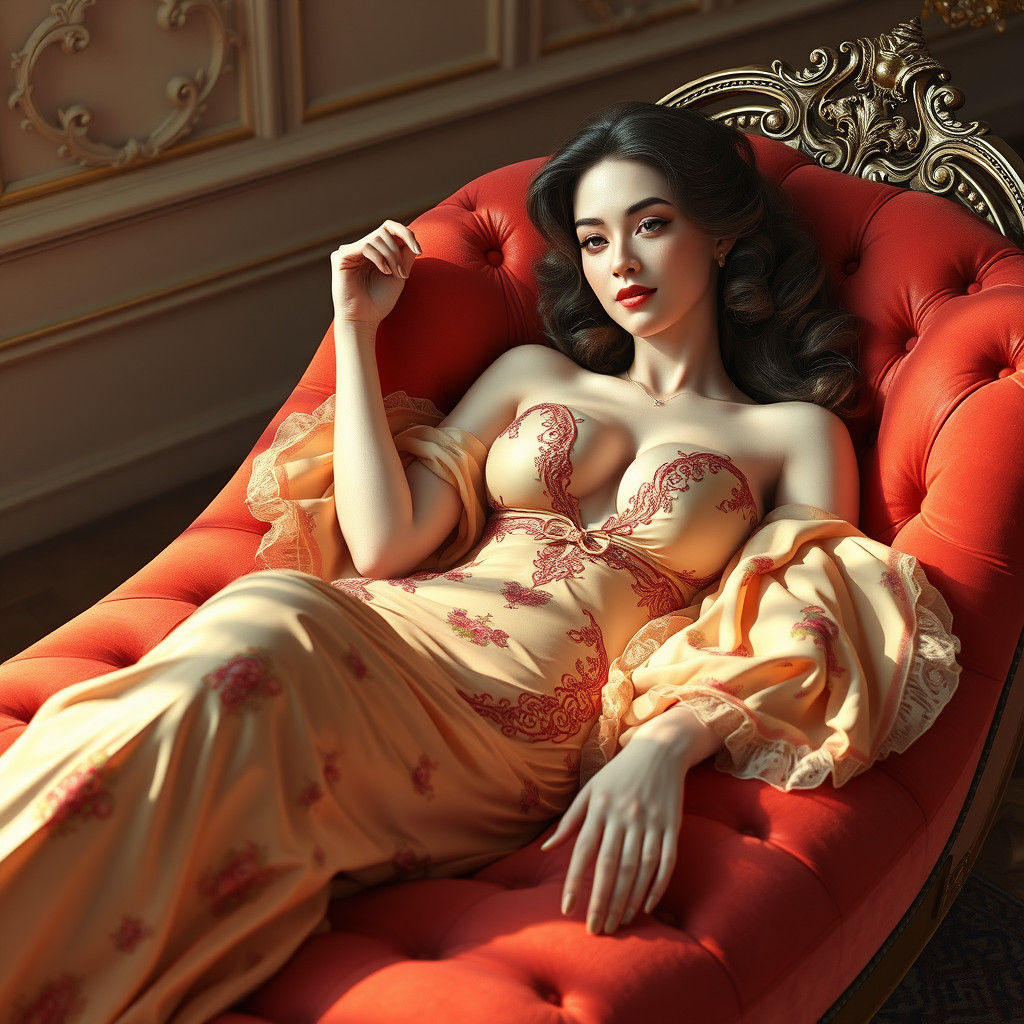 Elegant Lady as Parisian Odalisque in 3D Anime Style