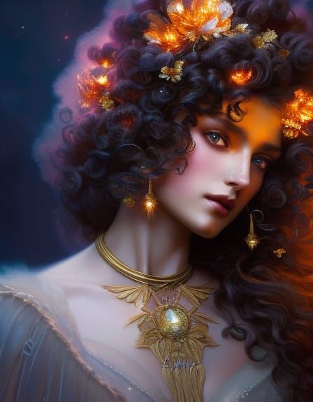 Ethereal Fire Queen Portrait with Crystals