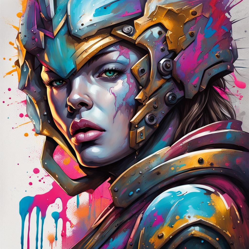 Paladin Woman in Graffiti Splash Art Style