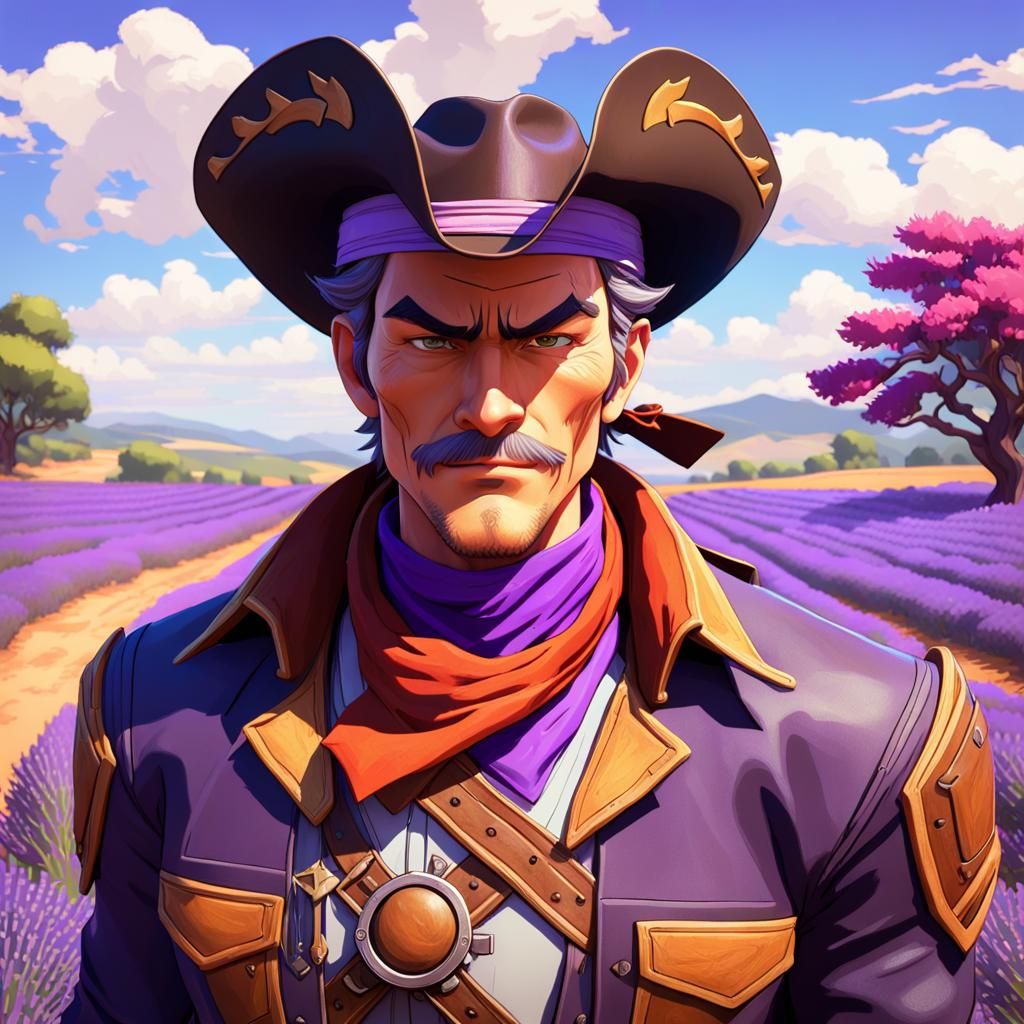 Anime Cowboy in Lavender Fields, Digital Art