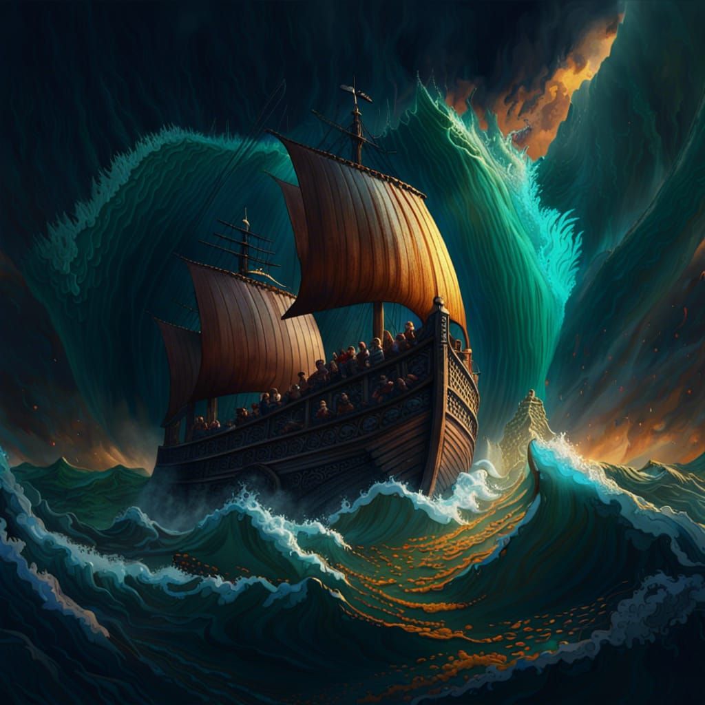 Noah's Ark Sailing in a Matte Painting