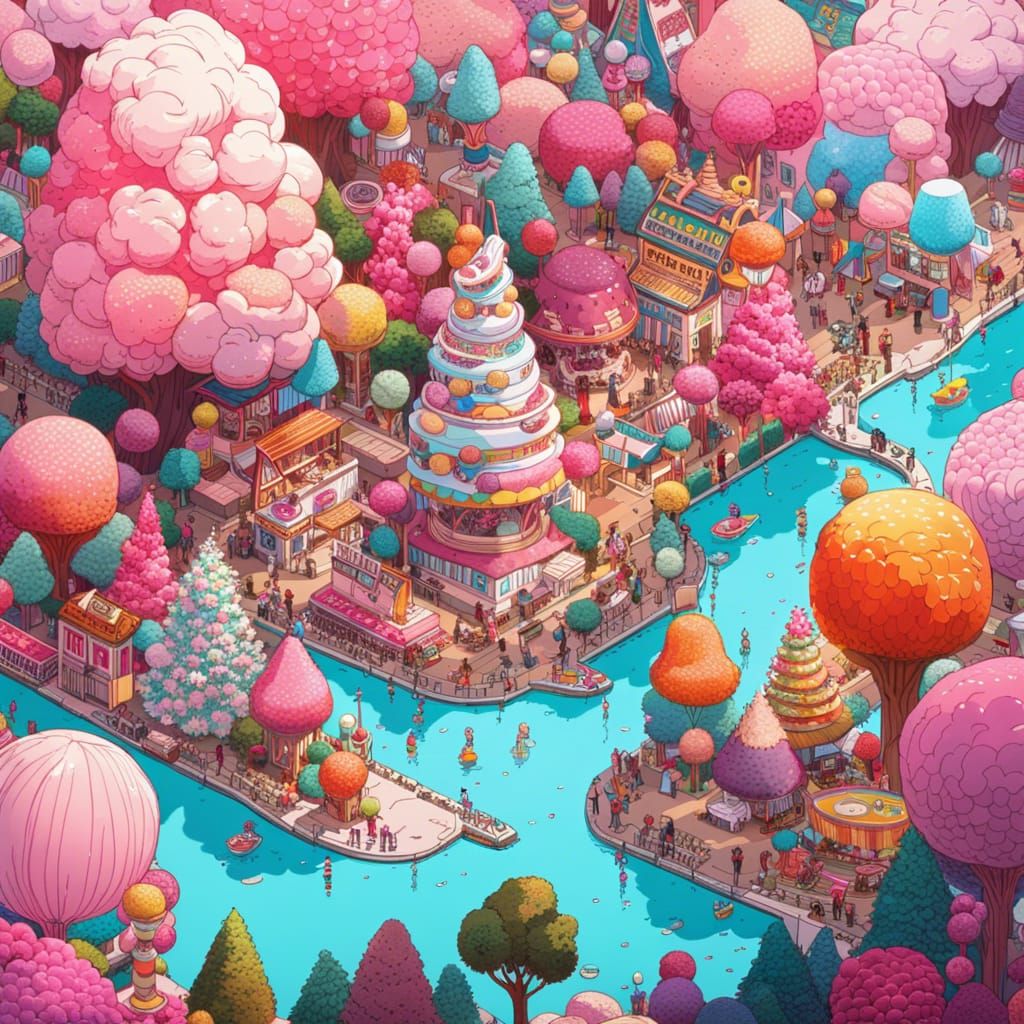 Hyperrealistic Candy Land in Manga Style