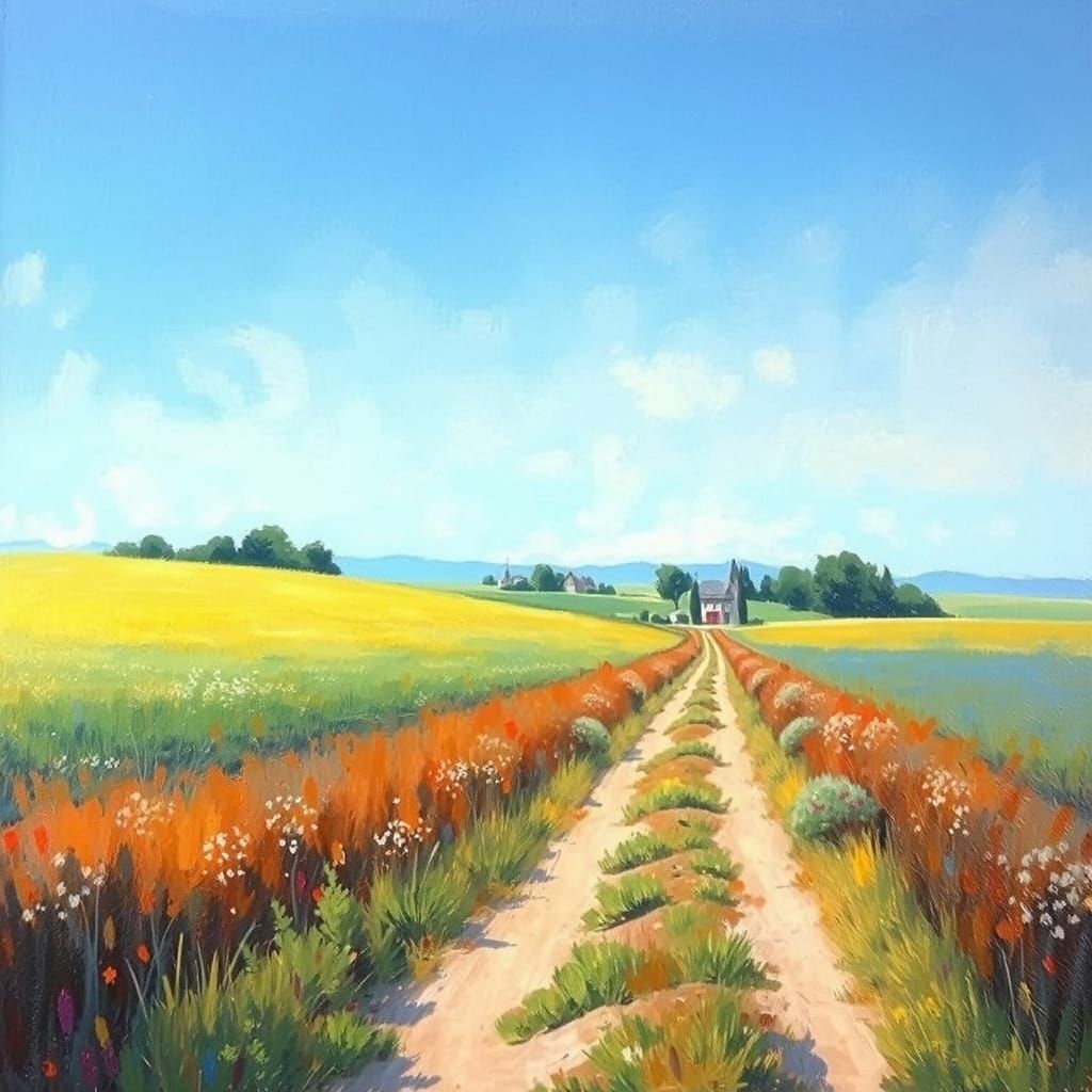 Idyllic Countryside Scene in Impressionist Style