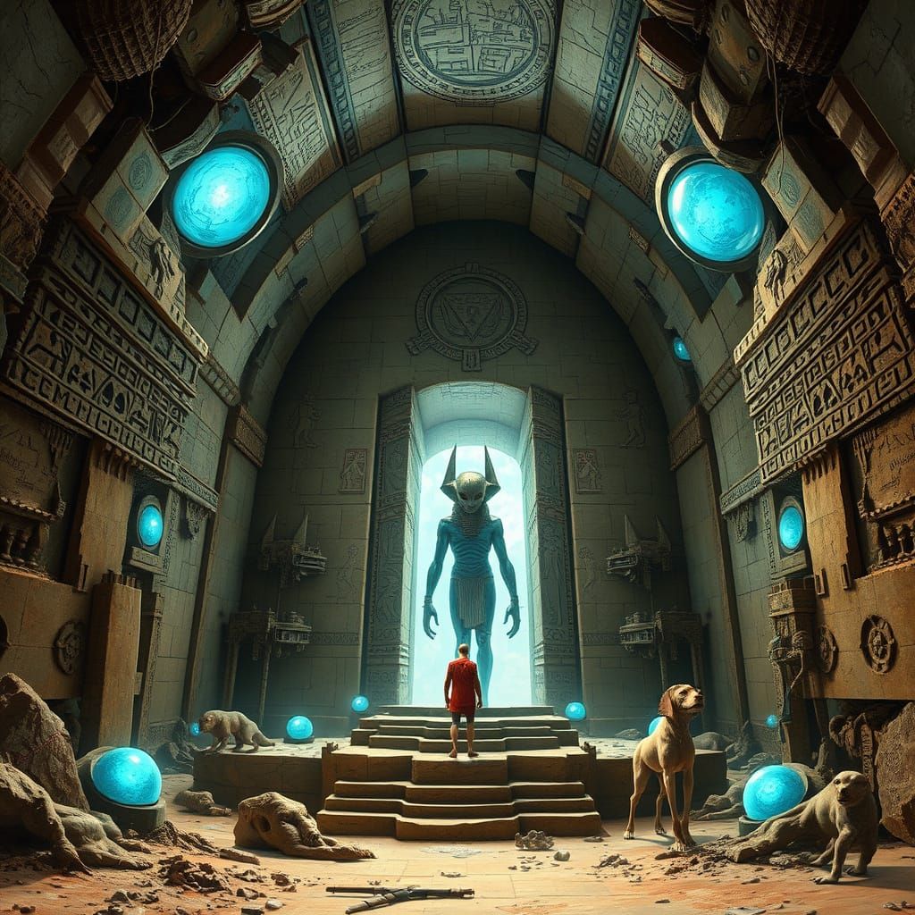 Alien in Secret Pyramid Chamber: Sci-Fi Concept Art