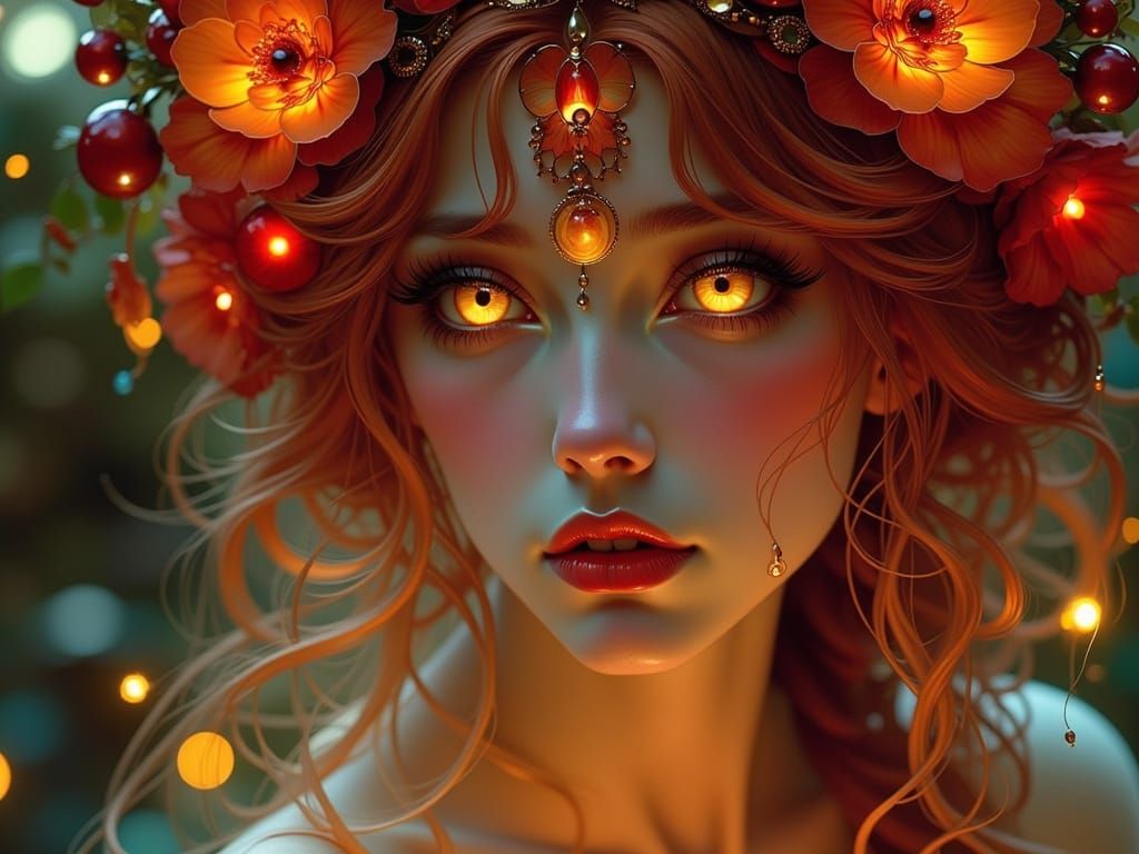 Ethereal Cyber Fairycore Portrait with Vibrant Accents