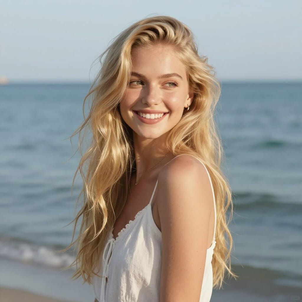 Ethereal Blonde Girl by the Sea