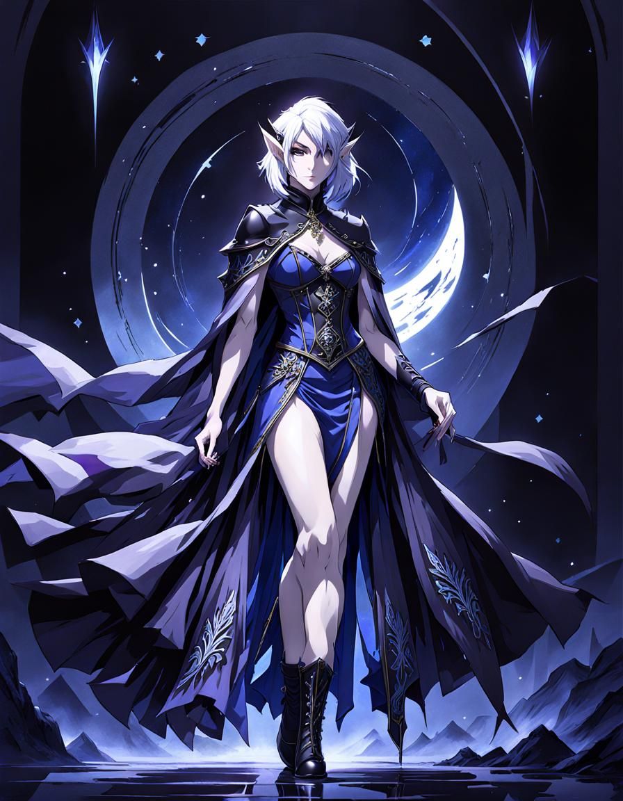 Drow Elf Woman in Anime Fantasy Style