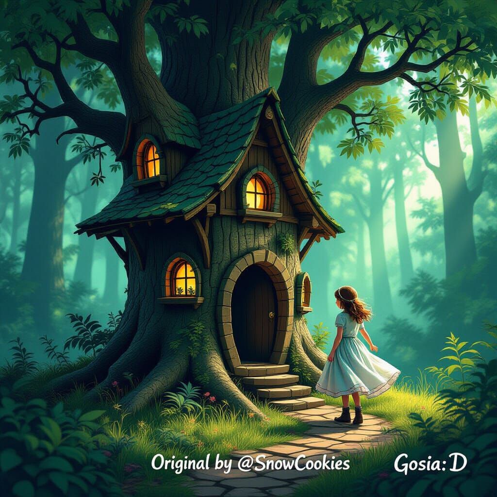 Whimsical Treehouse in Lush Forest: 3D Rendered Illustration