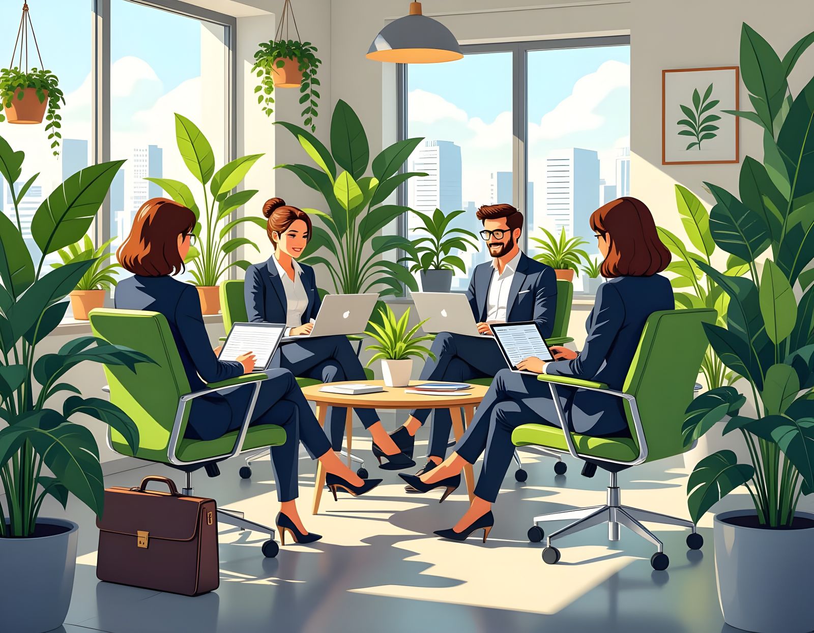 Plants Working in a Modern Office Space