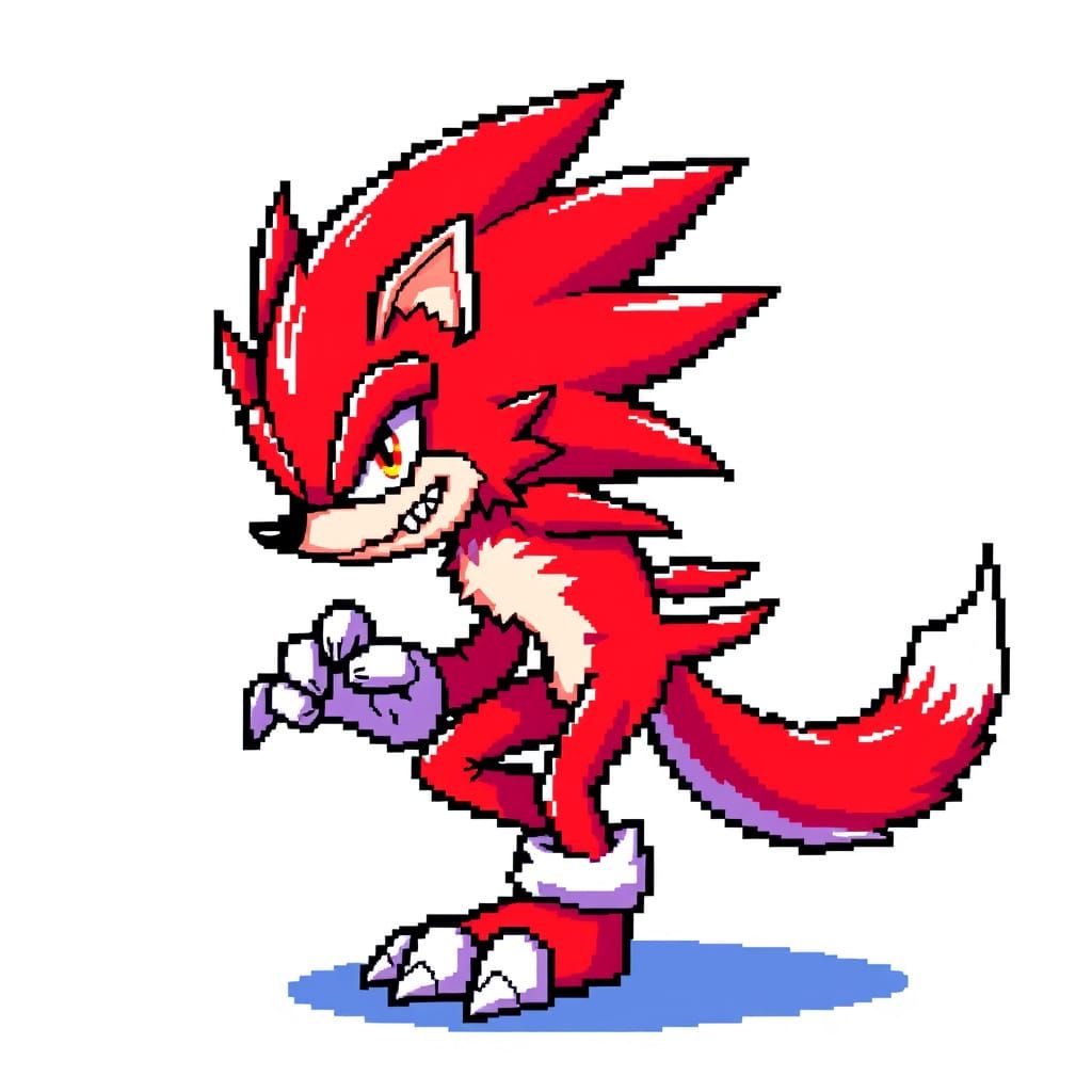 Red Pixelated Furry Monster in Dynamic Pose