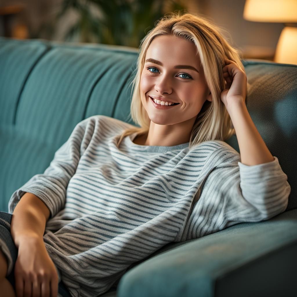 Attractive Woman Relaxing at Home: Photorealistic Portrait