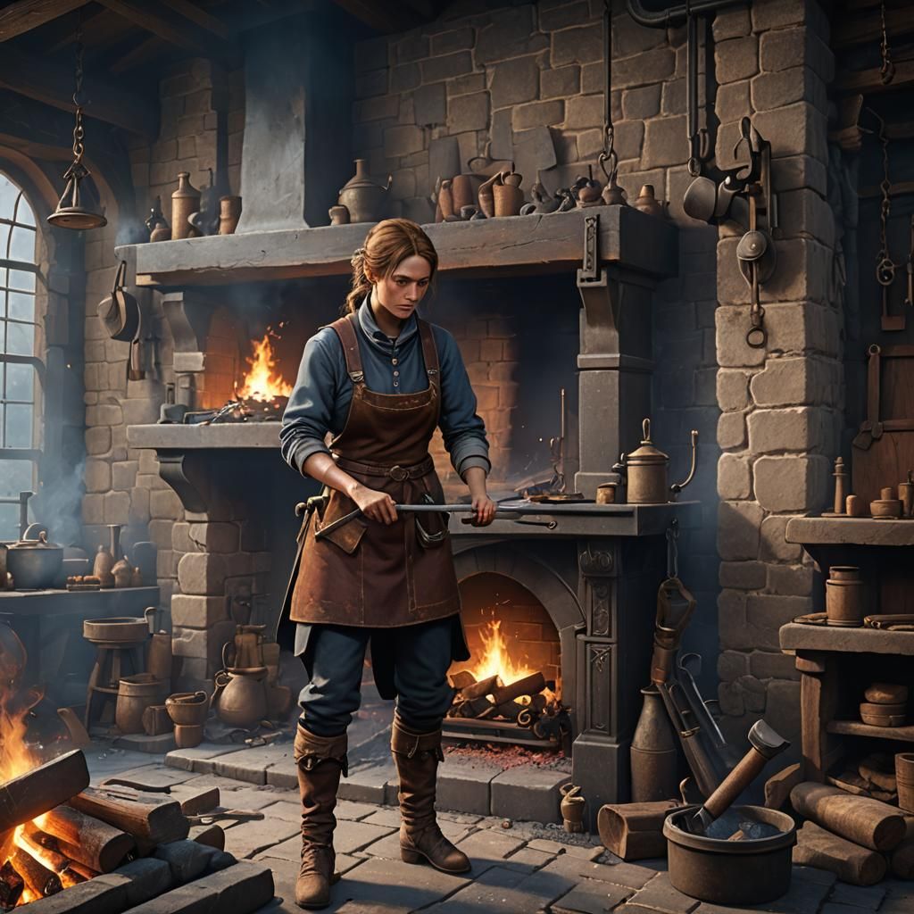 Fantasy Blacksmith in Detailed Matte Painting Style
