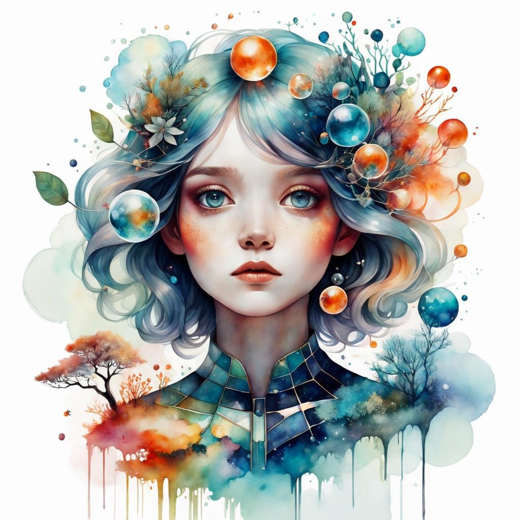 Portrait Group Layered Nature Molecule Exploded Assembly Watercolour METALLIC Elisabeth Frederiksson