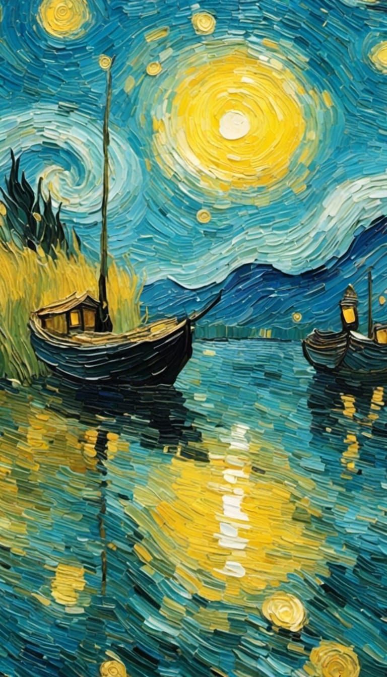 Joyful Seljuk Motifs in Van Gogh Style Impasto