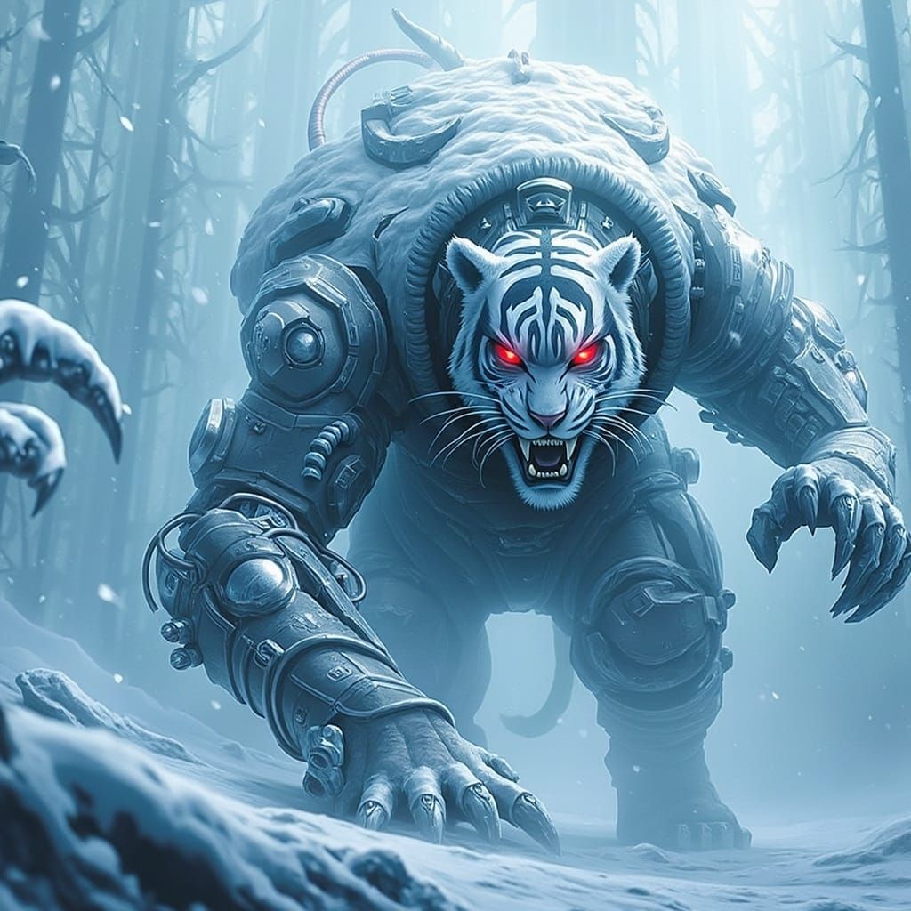 Cyberpunk Tiger with Red Eyes in Digital Art