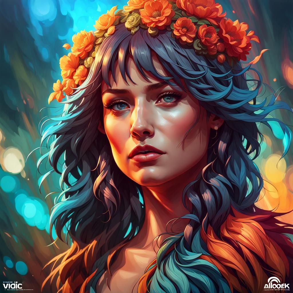 Detailed Portrait in Style of Art Nouveau