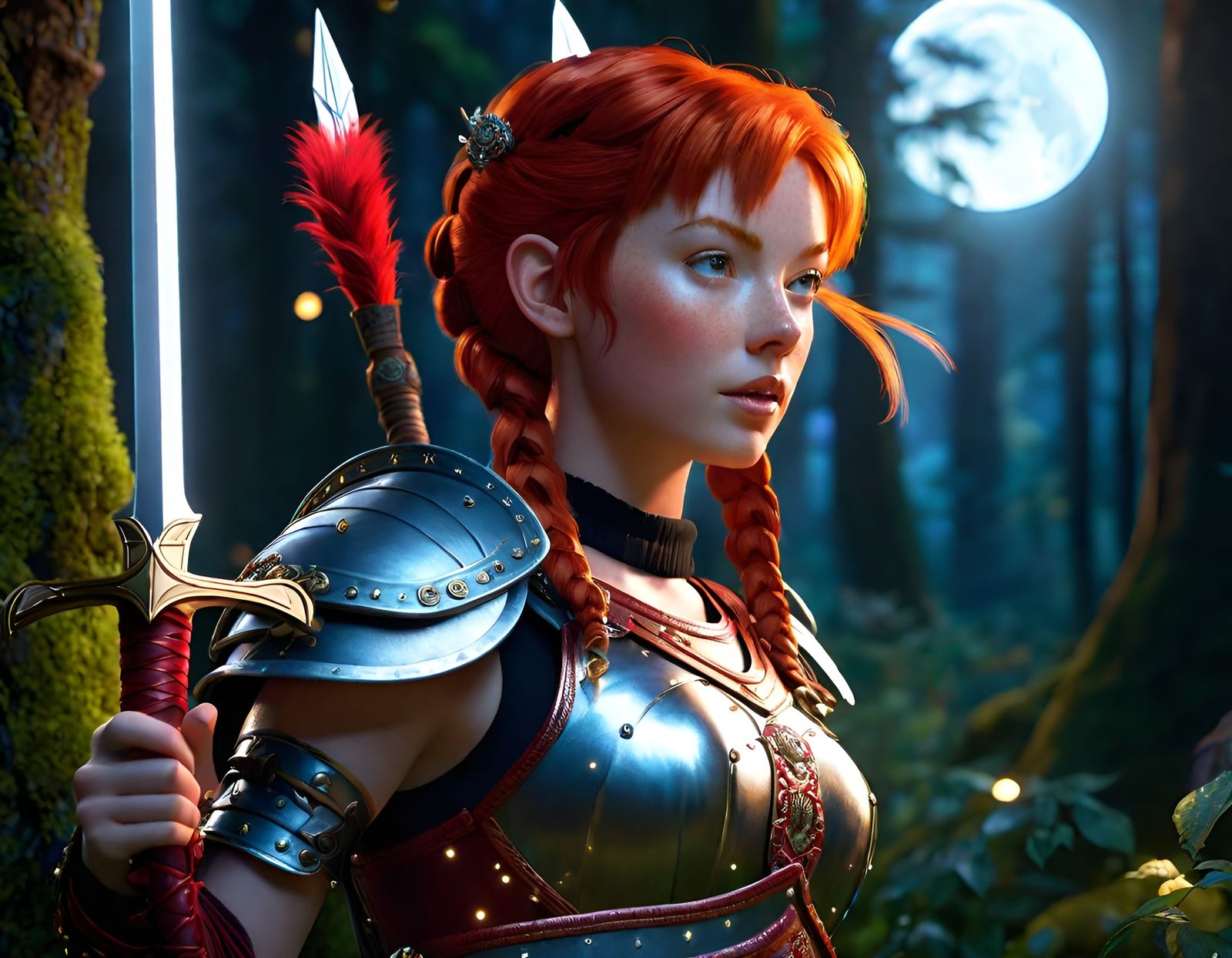Armored Pippi Longstocking Fae in Magical Forest
