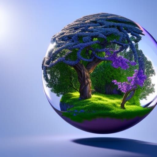 Gnome Treehouse in Glass Sphere, Detailed Digital Art