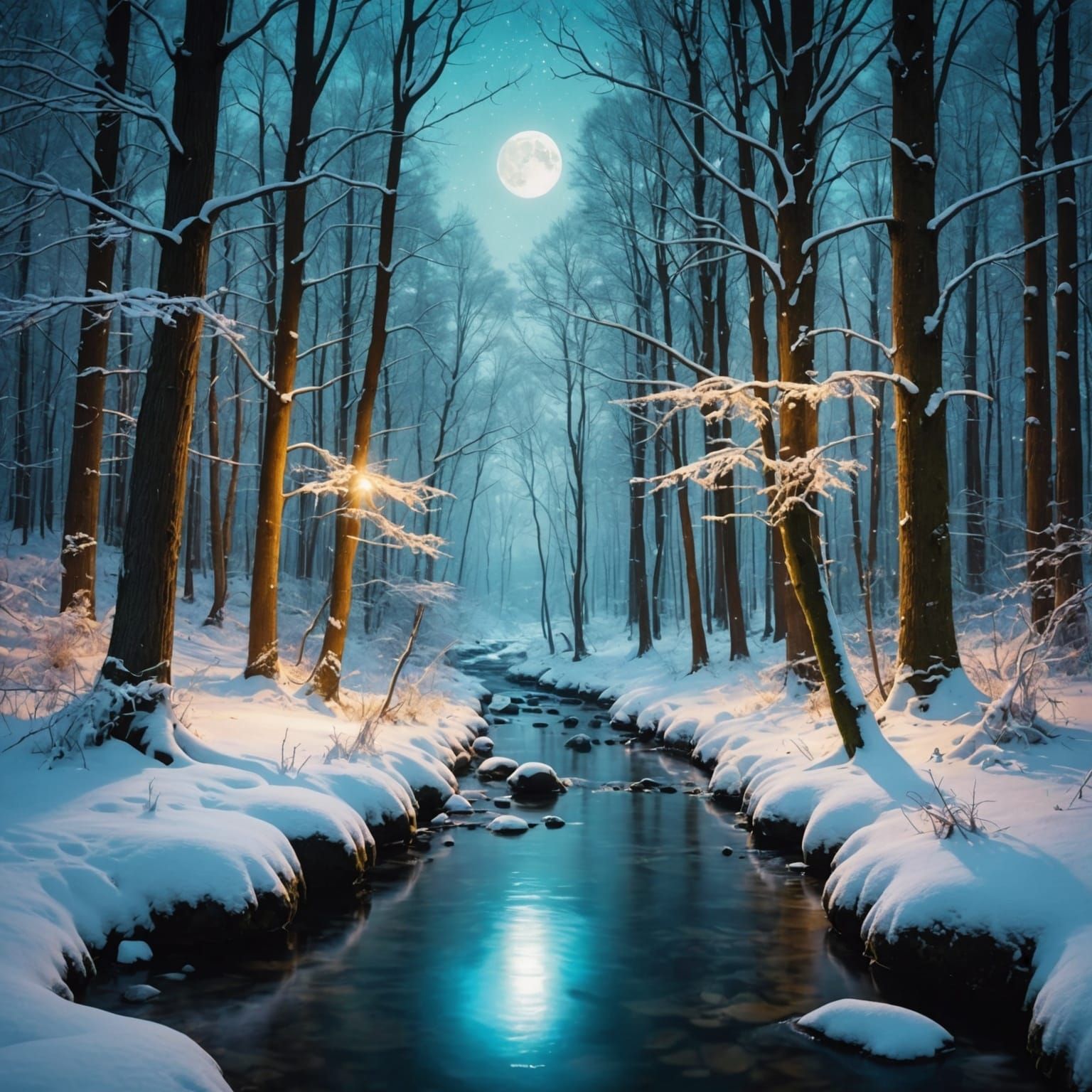 Ethereal Winter Forest in Moonlight